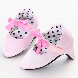 Infant Baby Girls Princess Shoes with High Heels Bowknot Soft Sole Crib Shoes for Newborn Photography Props Toddler Clogs in Pink/Black/Red/Leopard Prints