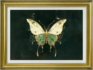 Wall Art Gold Framed Canvas Butterfly Prints Emerald Green Decor Vintage Fantasy Paintings for Living Room Bathroom Bedroom Ornaments Artistic