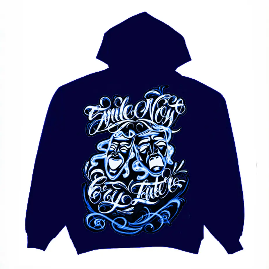 Smile Now Cry Late Airbrushed Hoodie, graphic tees chicanos clothing, gangsster Tattoo Sweatshirt, Hoodie, Shirt, Tops Cotton Fabric, women men gift, Oversized shirt, sweatshirt, hoodie
