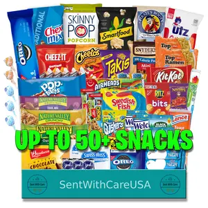Snack Box & Snack Care Package with American Snacks | Candy Box College Care Package & Snack Basket - A Great Birthday Gift Idea for Students Cookies Popcorn