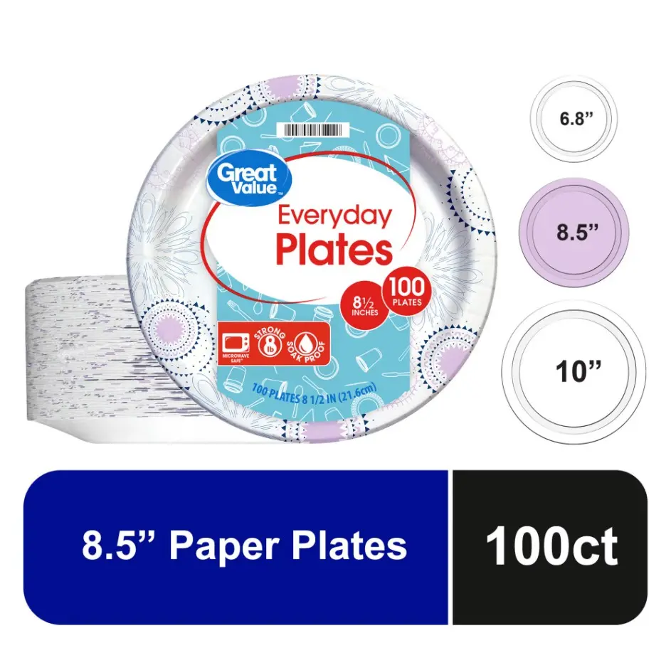 Disposable Paper Plates, 8.5", 100 Count Disposable Paper Plates, 8.5", 100 Count