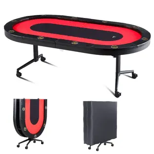 VEVOR Foldable Poker Table, 8 Player 72 in Folding Casino Leisure Table with Padded Rails and Cup Holders, Oval Portable Game Tables with Felt Metal Legs, for Texas Hold'em Game and BlackjackVEVOR Super Brand Day