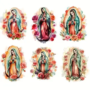 Our Lady of Guadalupe Heat Transfer Sticker, 6 Counts/set DIY Washable Iron-on Patches for T-shirts, DIY Clothing Decoration, DIY Flower Decor, DIY Decorations, DIY Craft Decor