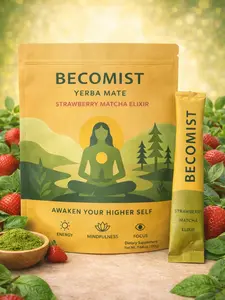 Becomist Yerba Mate Instant Tea Powder 30 Servings Strawberry Matcha Elixir for Energy Mindfulness Focus Natural Sweet Flavor Beverage Drinks with Natural Caffeine Antioxidants