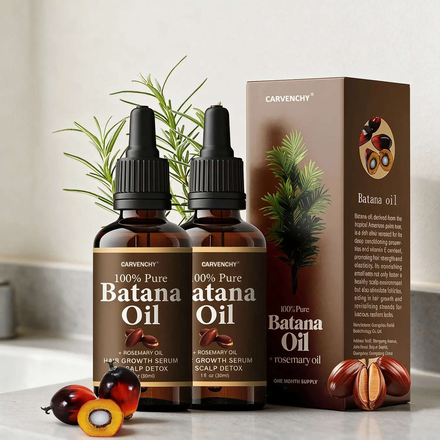 Batana-Rosemary Hair Oil, Vitamin E-Infused Scalp Nourishing Serum for Weak, Dry Strands & Fuller, Thicker Hair