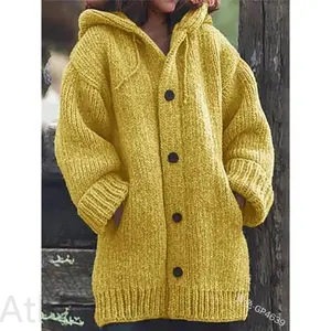 Goring-sports-store Mid-Length Sweater New Cardigan Hooded Coatgenting-sports-store Knitwear Womenswear Tops Knitting Long Sleeve Long Sleeve Fitted Basic Casual Cowl Khaki Gore-Tex Minimalist GP4639