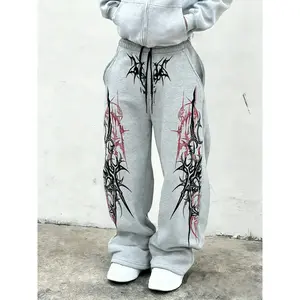 Gothic Baggy Sweatpants | Black Metal Print / Red & White Thorn Graphic | Streetwear/Grunge/Alt Aesthetic | Loose Fit Joggers for Y2K Goth E-girl/E-boy Outfits | Trending TikTok #Oversize #GothicFashion #BaggyPants #AlternativeClothing #StreetwearVibes