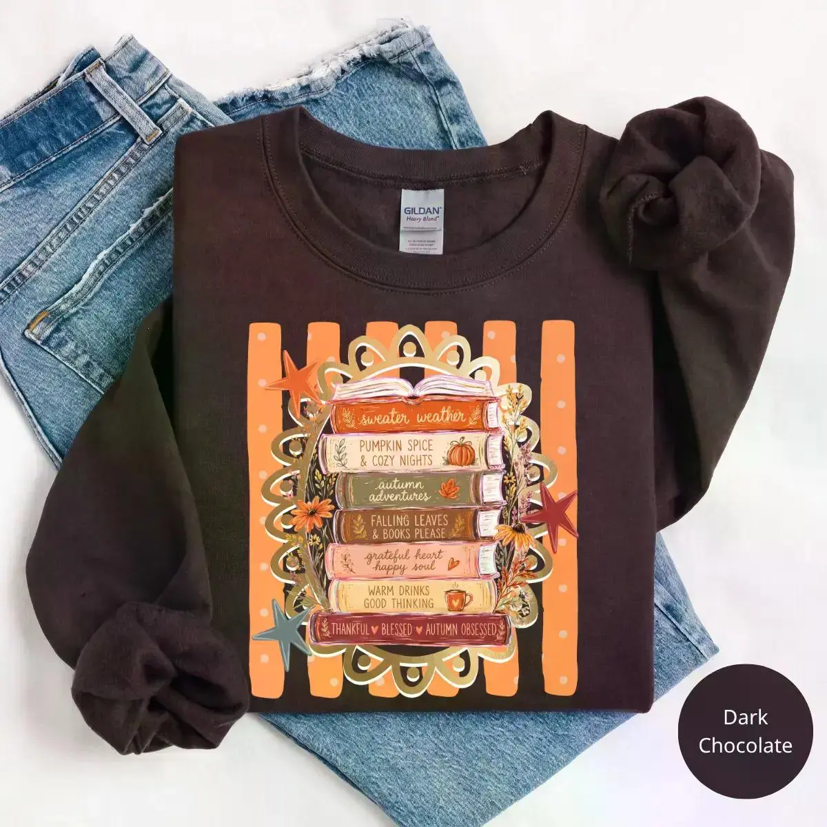 All Booked for Fall Gildan Sweatshirt, Preppy Book Lover Graphic Crewneck, Cozy Autumn Reading Shirt, Pumpkin Spice Bookish Gift