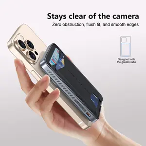 3-in-1 Magnetic Wireless with Card Holder | 5000mAh Portable Fast Charging Powerbank Charger Wireless Battery Pack + Phone Stand | Ultra-Thin & Portable for iPhone 12/13/14/15/16/17 Pro Max | Metal & Leather Design, Compact On-the-Go Charger