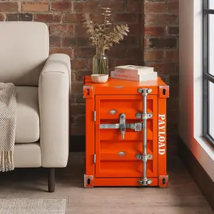 Industrial Style Shipping Container Storage Cabinet, Iron Metal Side Table, End Table, Storage Box, for Bedroom, Livingroom,Garage Toolbox, Yellow, White
