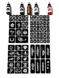 Temporary Tattoo Kits 5 cones 95 Stencils Gifts for DIY Art Party