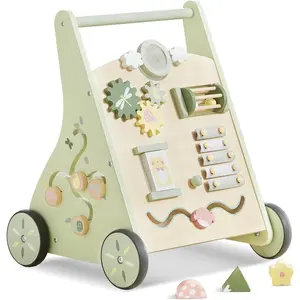 Wooden Baby Walker Push and Pull Learning Activity Walker Kids’ Activity Toy Multiple Activities Center Develops Motor Skills & Stimulates Creativity(Green)