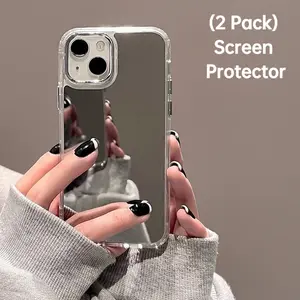 Makeup Mirror Phone Case with 2pack Screen Protector for iPhone 17promax 17AIR 16pro 15plus 14 13 12 11 Pro Max & Plus, Shockproof Protective Cover,Stylish and High-End Phone Case
