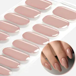 16 Tips Nude Semi-Cured Gel Nail Strips, Self-Adhesive Full Set, UV Lamp Required, Easy Apply & Remove Nail Art Tools, DIY Nail Art Kit for Women, Nail Art Stickers