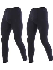 Pack Of 2 Mens Casual Thermal Long Johns Bottoms Underwear Baselayer Leggings Winter Warm Soft Trousers Bottoms Pant for Fall & Winter, Men's Elastic Sleepwear Pajamas for Daily Wear