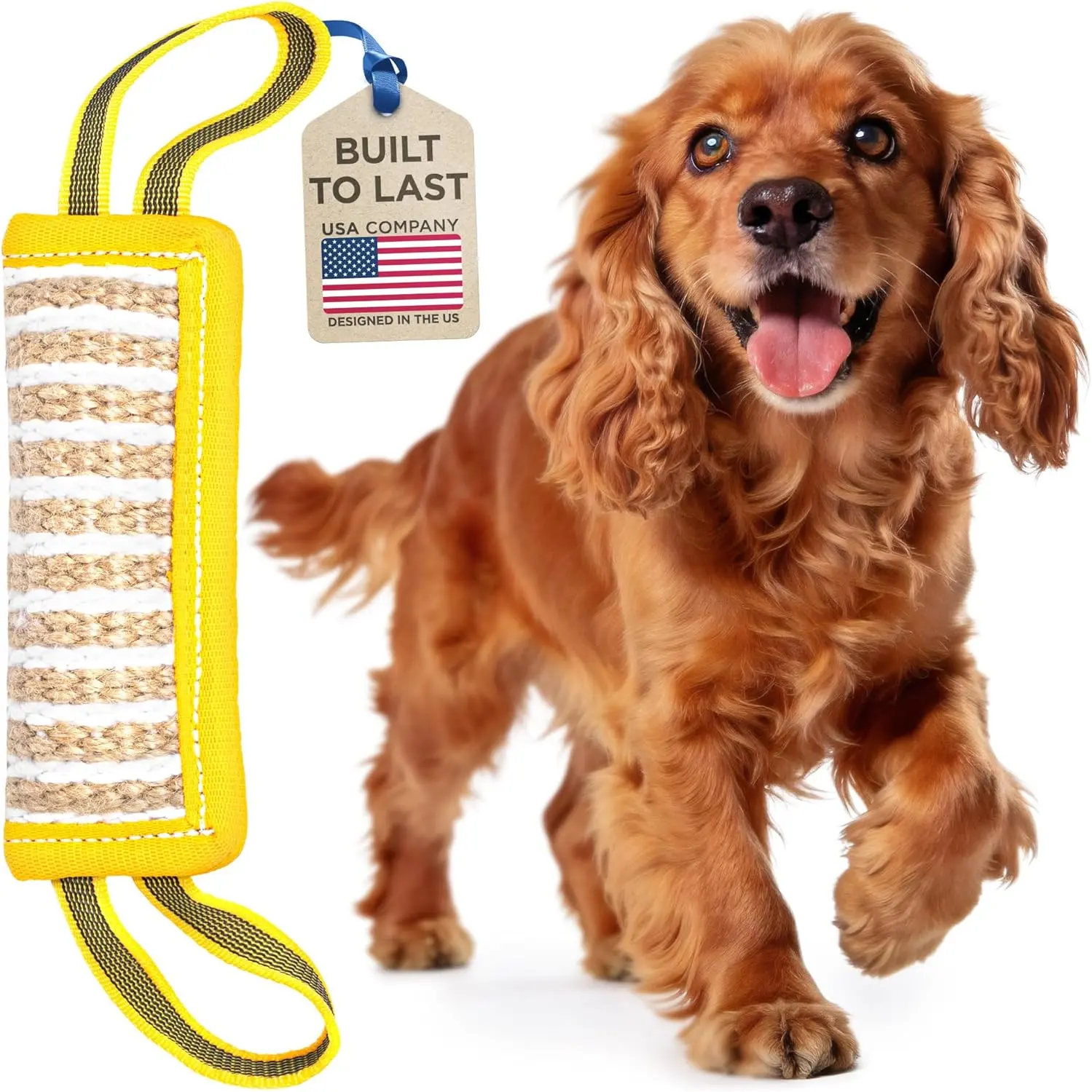 YES4QUALITY Dog Bite Tug Toy - 7.9"x3" - Durable Pull Toy with 2 Soft & Strong Handles - Tough Jute Bite Pillow for Small to Medium Dogs - Ideal for Tug of War, Fetch, K9, Puppy Training & Play