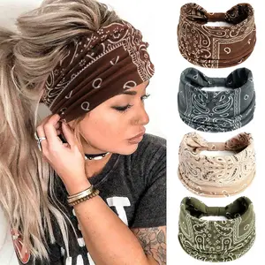 New Women's Sports Yoga Casual Wide Waistnut Print Headband Sweat-Absorbing Elastic Hair Band Workout Headband