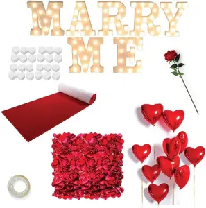 Proposal Decorations Kit, Marry Me Light Up Letters, 2000 Rose Petals, 24 Heart Shaped Romantic Candles, Red Carpet Aisle Runner 16 Feet, 10 Red Heart