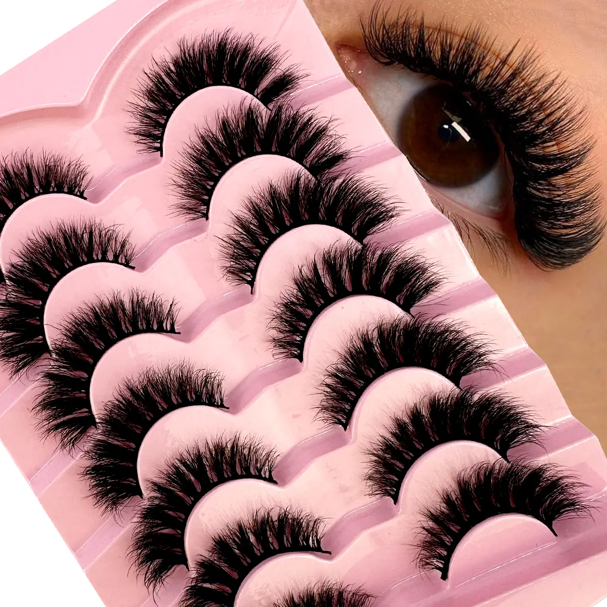 Wispy Strip Lashes, 7 Pairs Manga Cat Eye Separated False Eyelashes, Reusable 3D Mink Falsies for Natural Thickening & Lengthening, Cosplay Makeup, Cosmetic, Anime Lashes