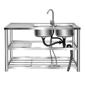 Stainless Steel Utility Sink with Double Bowl Design, 330 lbs Load Capacity, Anti-Clogging Drain Filter, Easy Installation, Ideal for Kitchen, Laundry, and Commercial Use