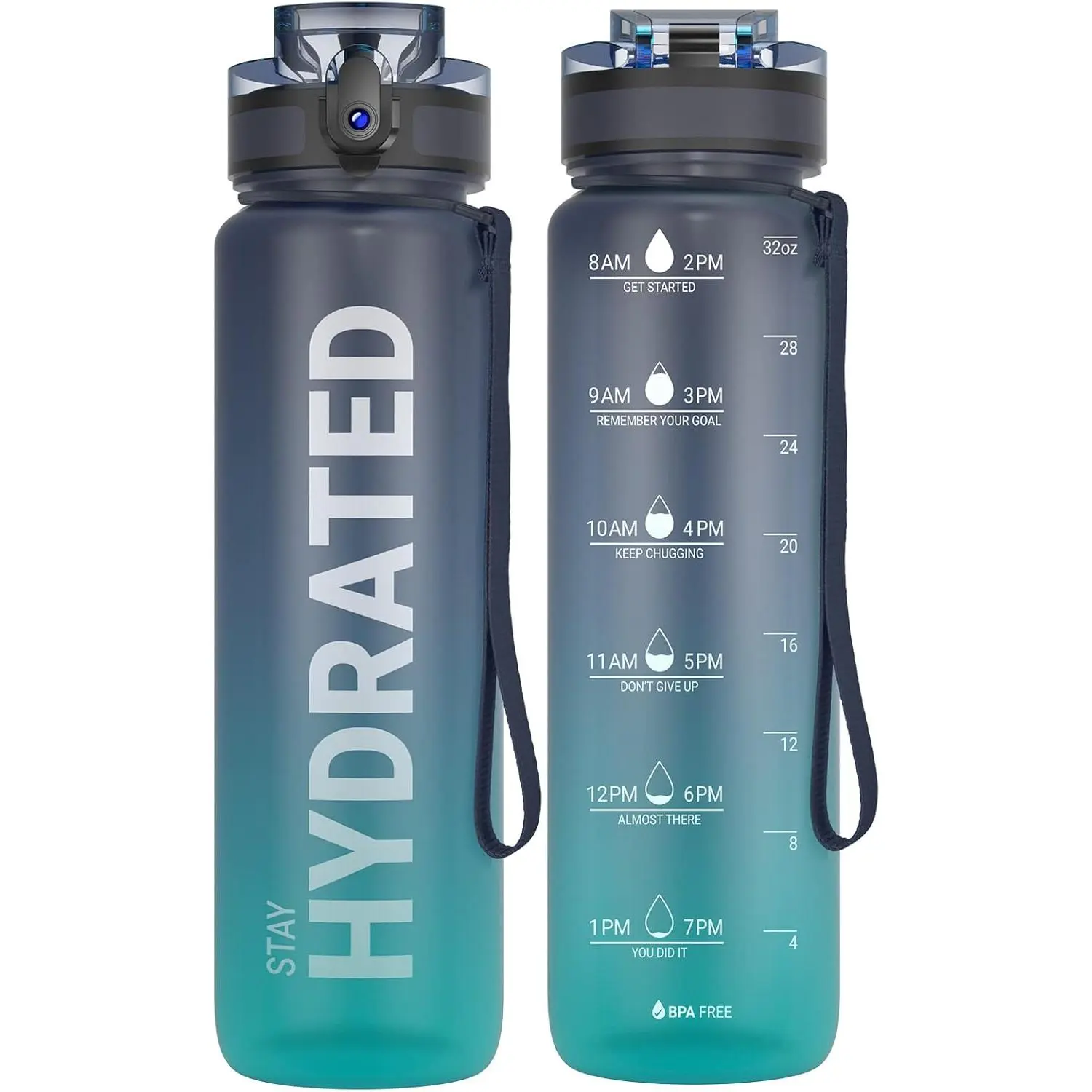 Water Bottle 32oz, Durable and Leakproof Water Bottles Motivational with Time Marker, Tritan, BPA Free, Wide Mouth with Easy Clean Brush for Gym, Travel, Home, School, Office (1 Bottle) Drink Drinkware Lid Reusable Bottled Tumbler Portable Lightweight
