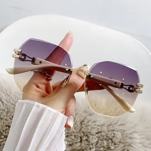 Women’s Rimless Hexagon Sunglasses UV400 Protection Lightweight Metal Frame Fashion Sunwear