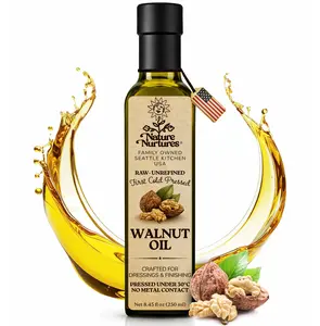 Walnut Oil for Cooking and Baking · Raw · Unrefined · First Cold-Pressed at Temperatures Below 30°C · Pressed Only Once · Without Metal or Wood Contact · Small Batch · Handcrafted in Seattle USA · 100% Pure & Natural · Also Loved for Skin and Hair