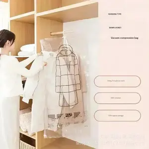 5 Hooks Vacuum Space Saver Compression Storage Bag, Manual Pump Included, Dust-Proof Coat & Down Jacket Organizer, Space-Saving Closet Organizer, Moisture-Resistant
