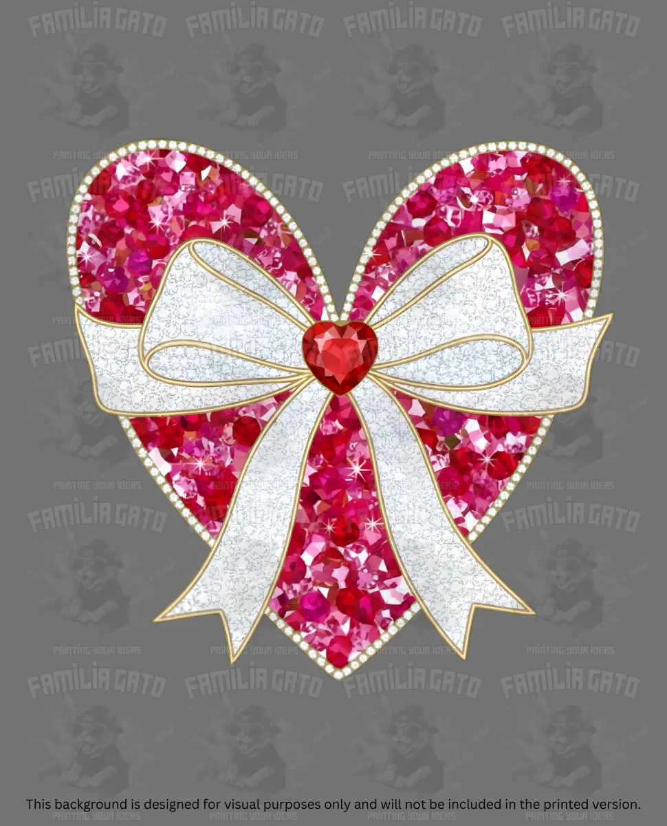 Valentine's Day Red Rhinestone Heart with White Bow DTF Transfer - Scratch-Resistant Customized Craft Supply, Hot Peel, 320°F Firm Pressure for 13 Sec, 280°F Medium-Firm Pressure for 13 Sec, Scratch Resistance