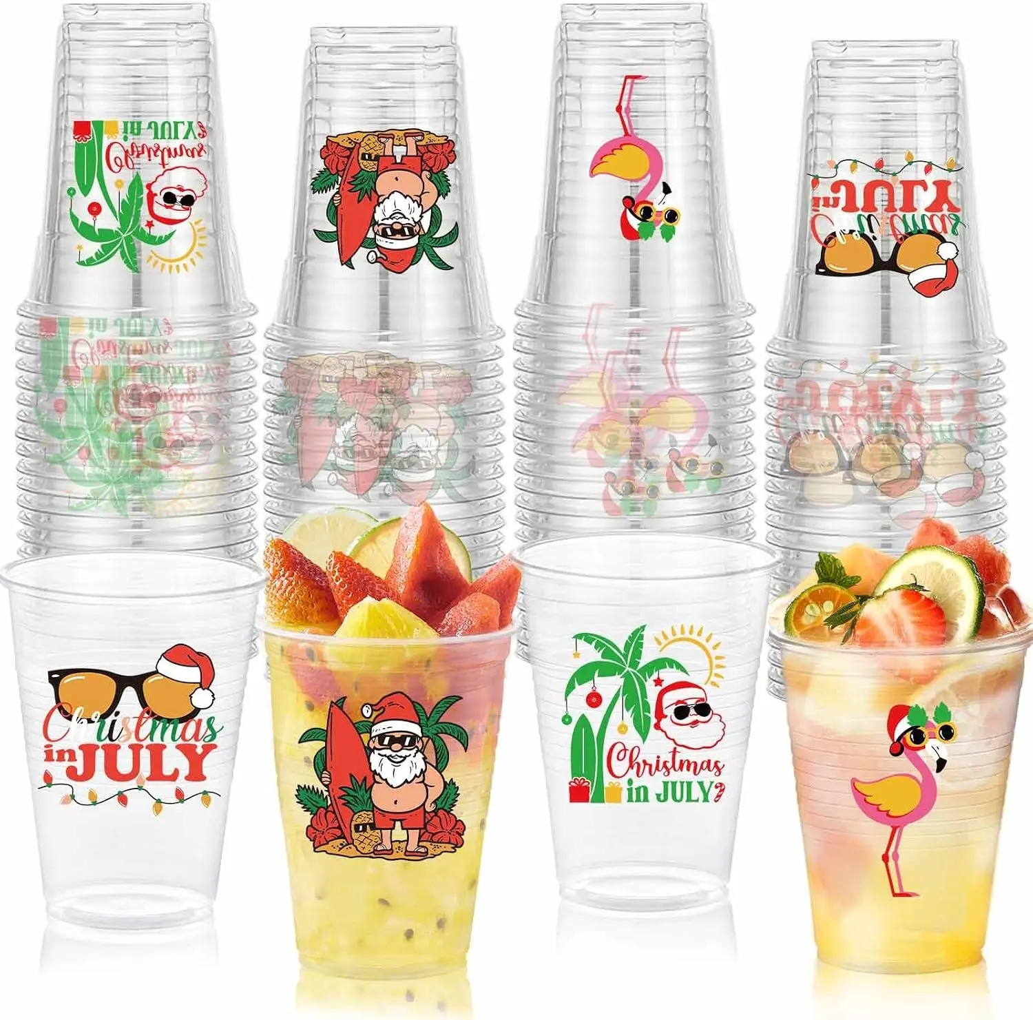 40 Pcs 12 OZ Disposable Clear Plastic Cups for Christmas in July Party Supplies