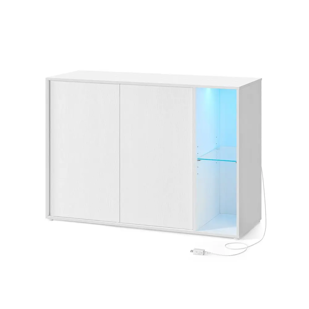 SONGMICS HOME Superfast Toolless Assembly, Storage Cabinet, Accent Buffet Cabinet with Lighting and Glass Shelf, Sideboard, Minimalist