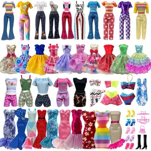 30 Pieces Doll Clothes and Accessories for 11.5 Inch Girl Dolls Including Random 5 Tops, 5 Pants, Random 3 Dresses, Random 3 Fashionable Dresses, Random 2 Swimwear, 6 Pairs of Shoes, 1 Bag, 5 Hangers