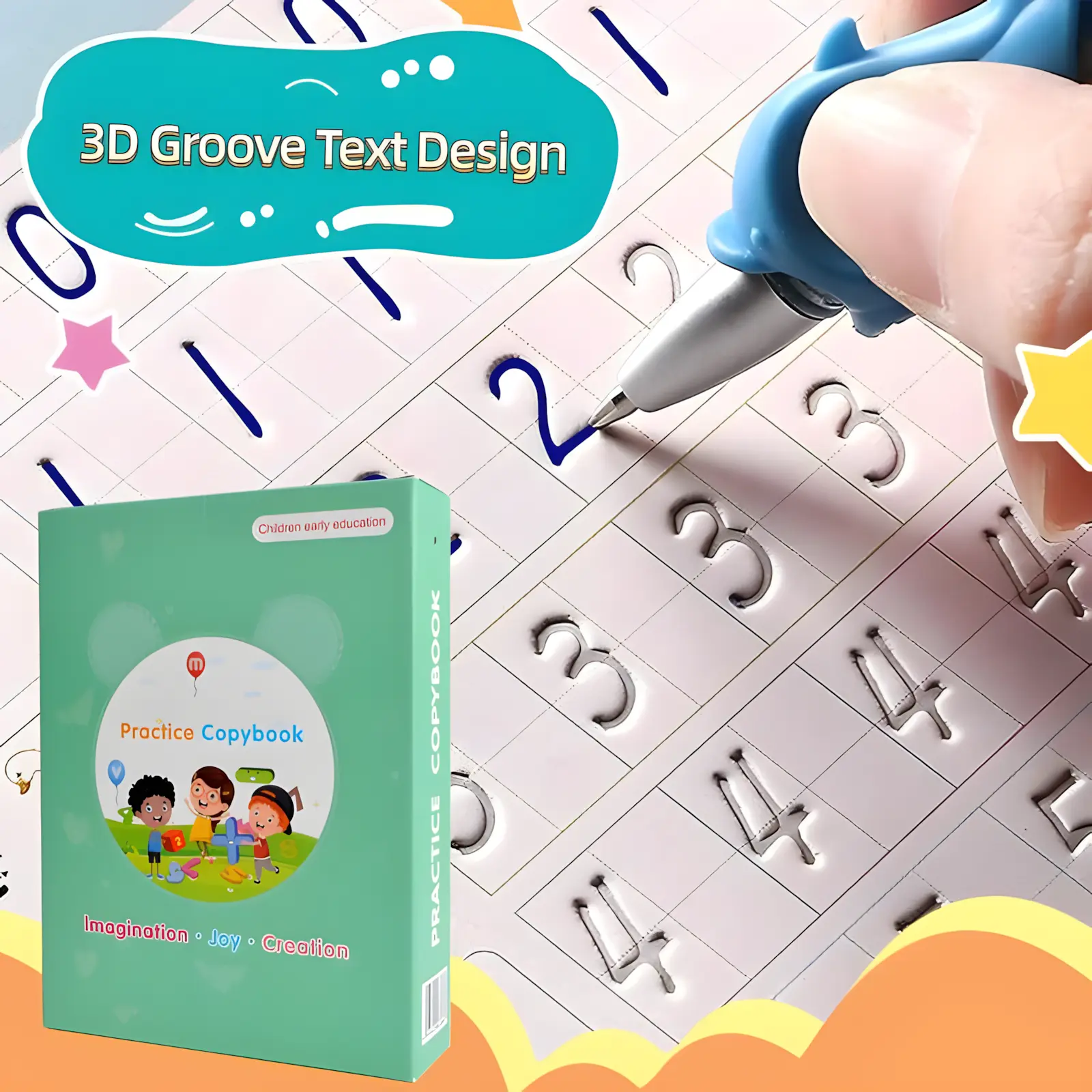 Reusable Handwriting Practice Copybook Set with 5 Handwriting Practice Books,2 Pen, 10 Pen Refills & 2 Pen Grip, School & Educational Supplies，Learning Handwriting Practice Workbooks for Kids,SuitableFor Birthday、christmas、Halloween and Thanksgiving gifts