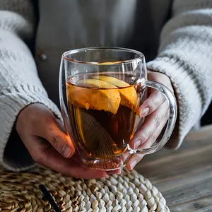 4-6-8 Pack - Insulated Transparent Coffee Cups With Handles, Large Capacity - Milk - Juice - Coffee - borosilicate glass Glass Cups - Suitable For American Coffee - Cappuccino - Beverages - Independence Day - Teacher's Day - Christmas Gift Accessories