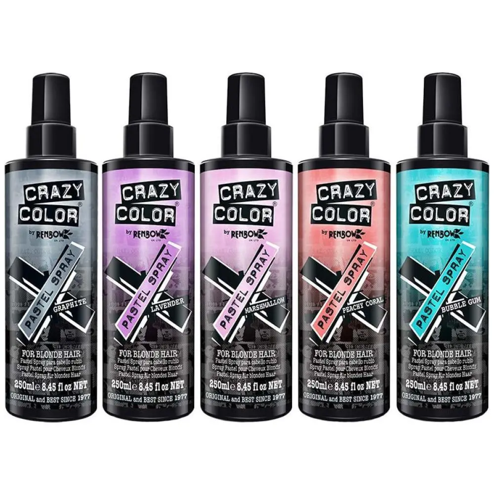 Crazy Color Pastel Spray in Bubblegum, Temporary Hair Color for Vibrant Festival & Party Looks on Blonde Hair, Ammonia-Free, Lasts up to 3 Washes, 250 ml, Vibrant Colors