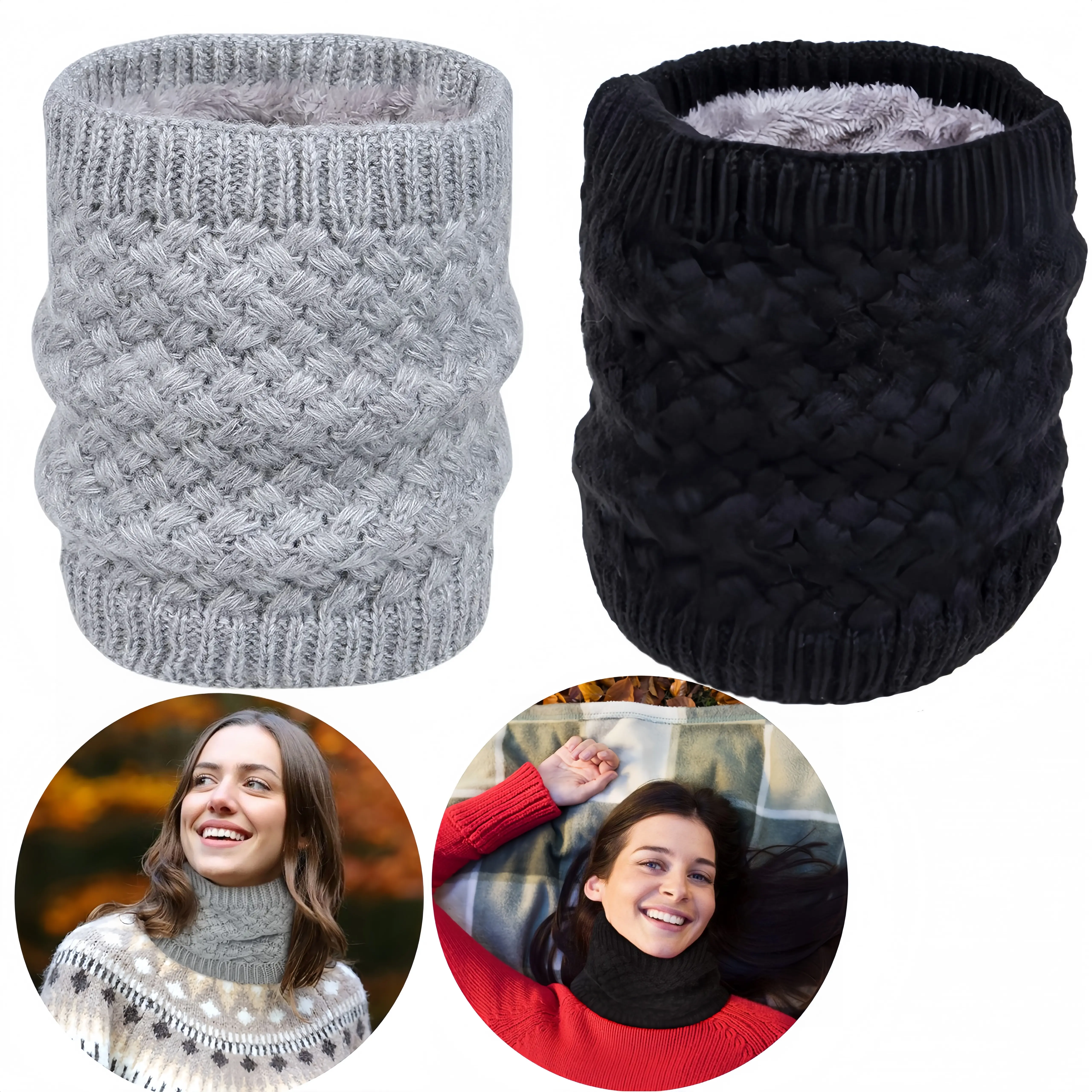 Loritta 2-Pack Unisex Winter Neck Warmer Set - Double-Layer Thick Fleece Infinity Scarves, Knitted Neck Gaiter, Windproof Face Mask for Cold Weather Skiing Outdoor Activities, Two-Pack