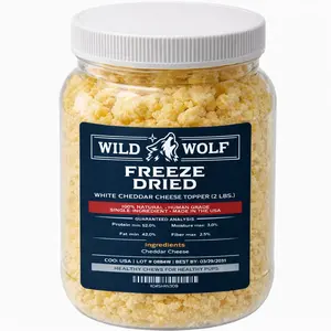 WILD WOLF Freeze-Dried White Cheddar Cheese Topper, 2lb Value Pack, Protein-Rich Single-Ingredient USA-Made Human-Grade 100% Natural Dog Training Snacks