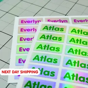Personalized Holographic Name Stickers - Vibrant Colors, Waterproof Name Labels, Ideal for Daycare & School Use