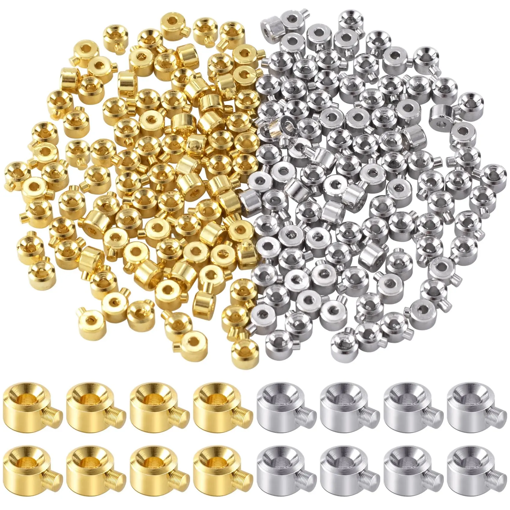 50/100pcs Crimp Beads for Jewelry Making Silvery Golden Spacer Beads Metal Bead Stopper Crimp Charms for Bracelet Necklace Ends Accessories