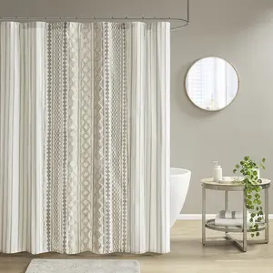 REGENCY HEIGHTS Imani Tufted Chenille Cotton Shower Curtains Machine Washable, Modern Home Bathroom Décor Bathtub Privacy Screen, 72" X 72"