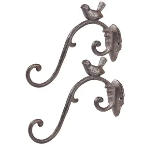 Sungmor Cast Iron Plant Hanger Wall Hooks, Heavy Duty Hanging Basket Brackets, Lovely Bird Shape & 10 inch & 2PC, Decorative Wall Hangers for Planters Lanterns Bird Feeders Houses Wind Chimes