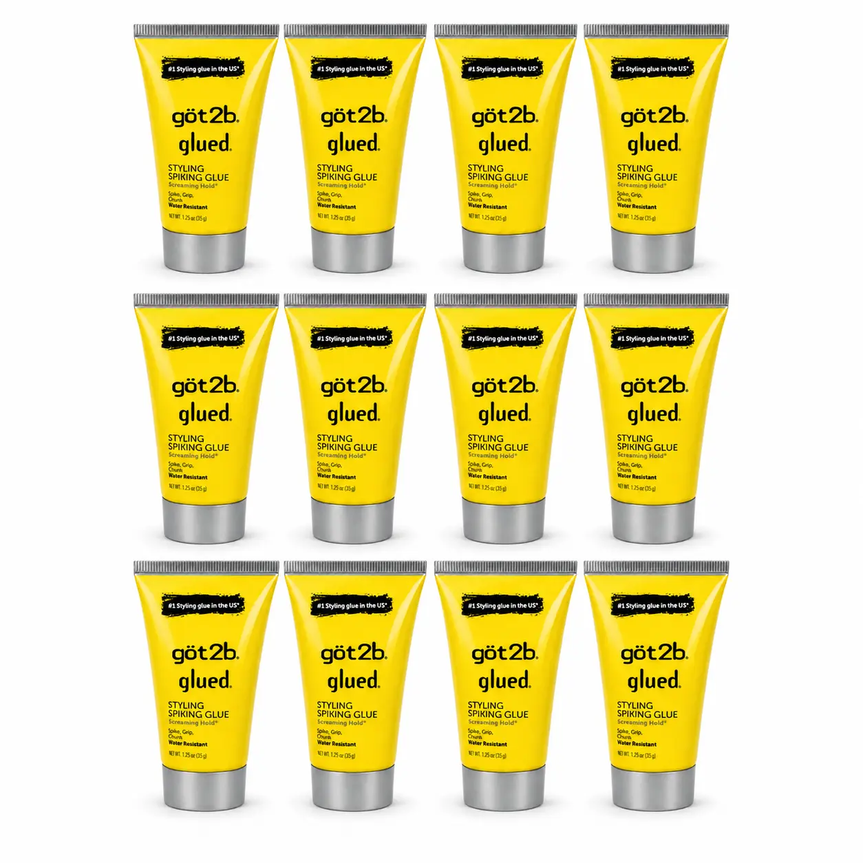 got2b Glued Water-Resistant Spiking Gel 1.25oz (Pack of 12) Extra Strong Hold Hair Gel for Spikes & Textured Styles | Travel Size Styling Gel