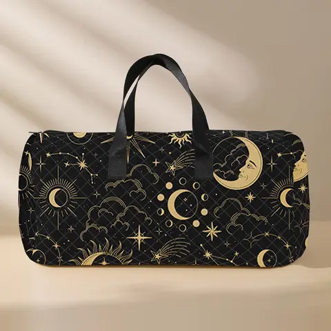 Quilted Starry Moon Sky Pattern Tote Bag, Large Capacity Travel Duffel Bags with Shoe Storage, Portable Overnight Duffel Bag, Travel Bag for Women & Men, Travel Lightweight Bag, Travel Essentials Bag, Quilted Weekender Bag, Traveling Bags