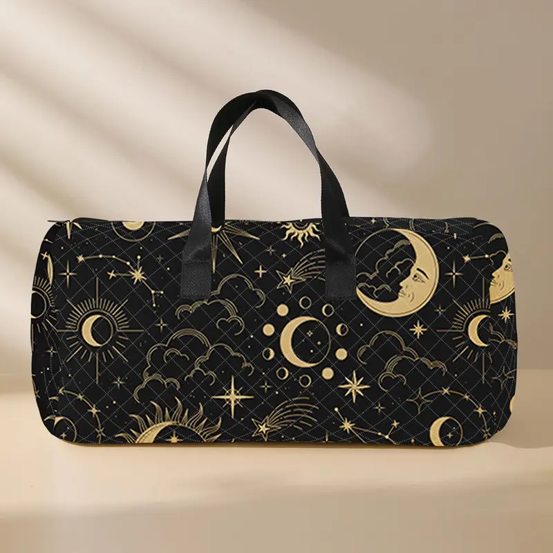 Quilted Starry Moon Sky Pattern Tote Bag, Large Capacity Travel Duffel Bags with Shoe Storage, Portable Overnight Duffel Bag, Travel Bag for Women & Men, Travel Lightweight Bag, Travel Essentials Bag, Quilted Weekender Bag, Traveling Bags