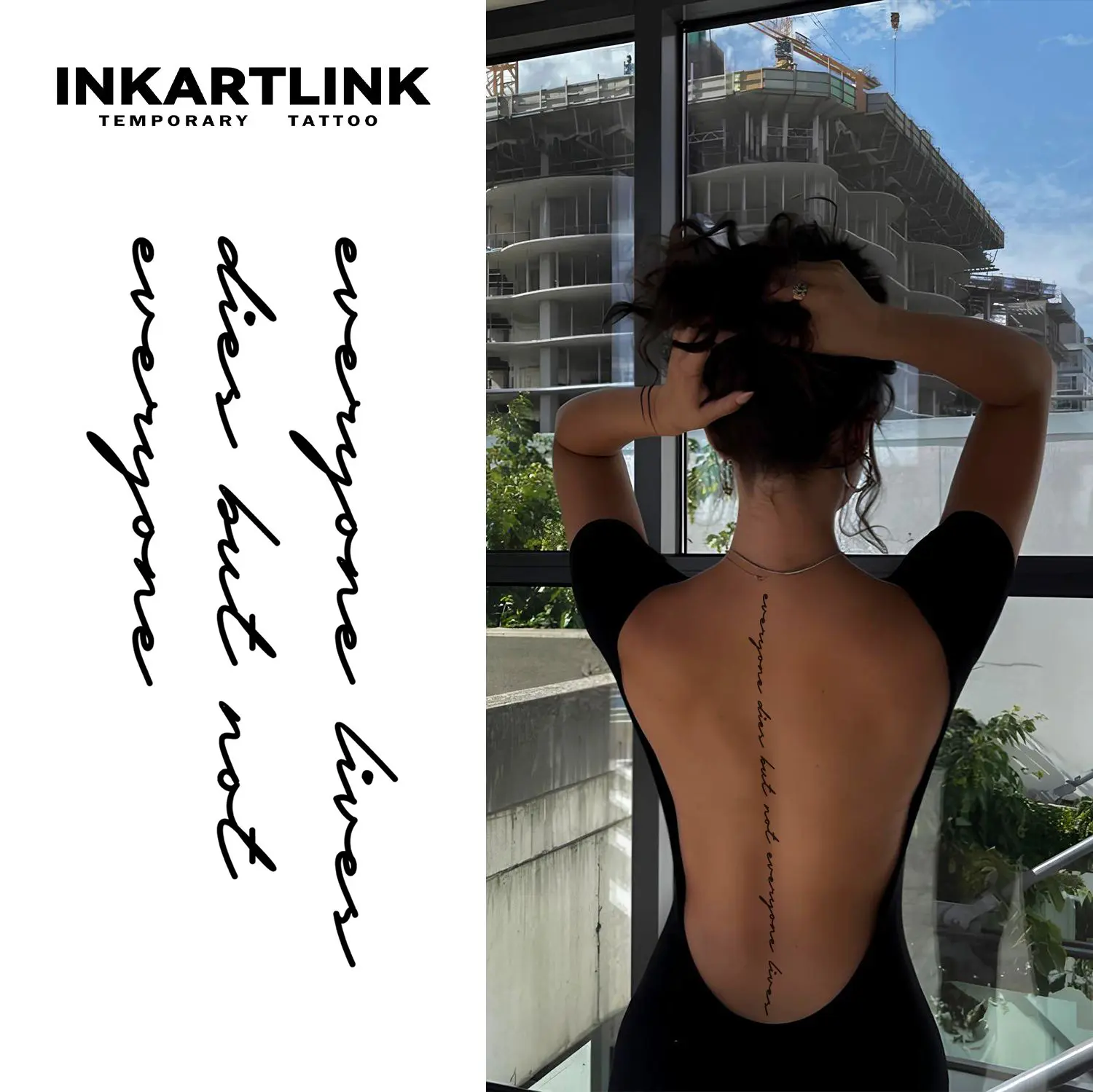 INKARTLINK 2 Sheets Artistic Lettering Semi-Permanent Fake Tattoos, Waterproof 1-2 Weeks Long-Lasting Ink, Suitable for All Skin Types, For Men & Women