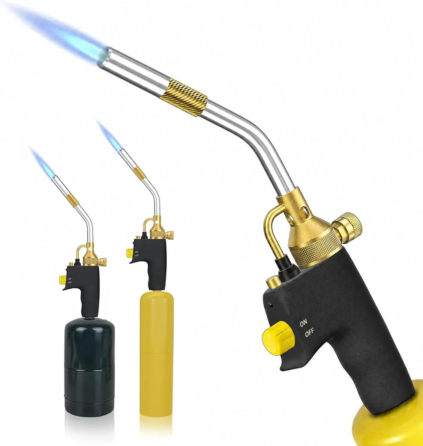 1PC High-Intensity Propane Gas Torch Head, MAPP/Propane Gas Torch Head with Push Button Start - Angled Burner Handheld Torch for Light Welding, Soldering, Brazing, Heating, Thawing and More