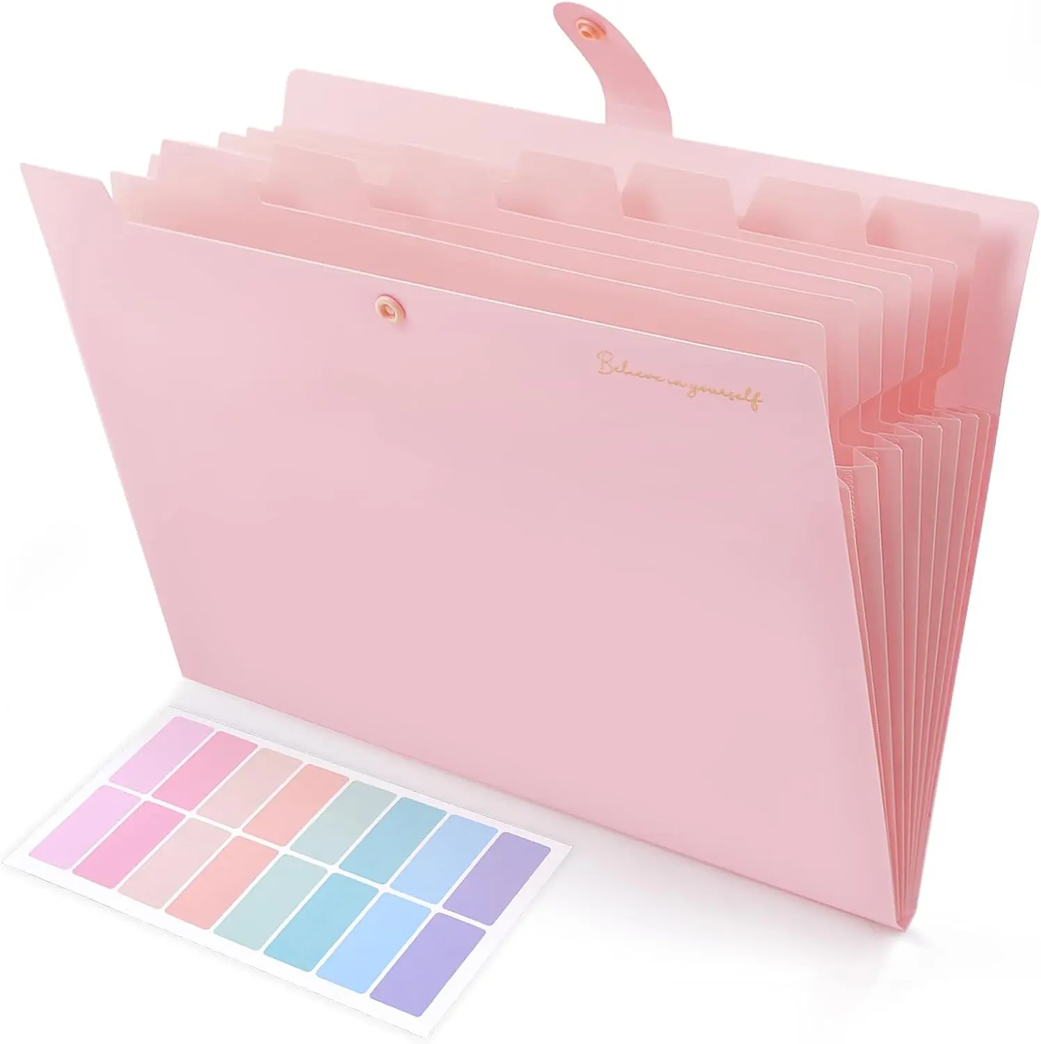 Expanding File Folder, Accordion File Organizer with 8 Pockets, Expandable Document Paper Receipt Holder for School Office Hospital, Letter/A4 Size Pink