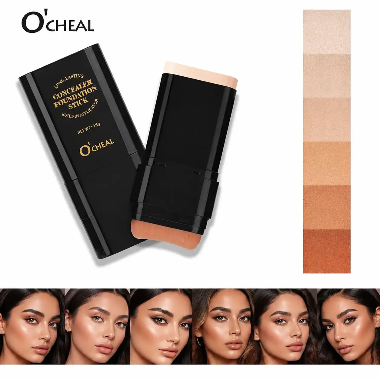 O’CHEAL Concealer Stick, waterproof and sweatproof, dual-ended design with built-in brush, brightens and hydrates, long-lasting and colorfast, available in 6 shades,sunscreen conceals blemish