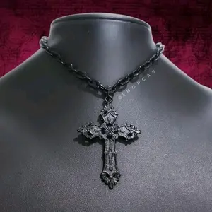 Black Gothic Cross Pendant Choker 021-CC