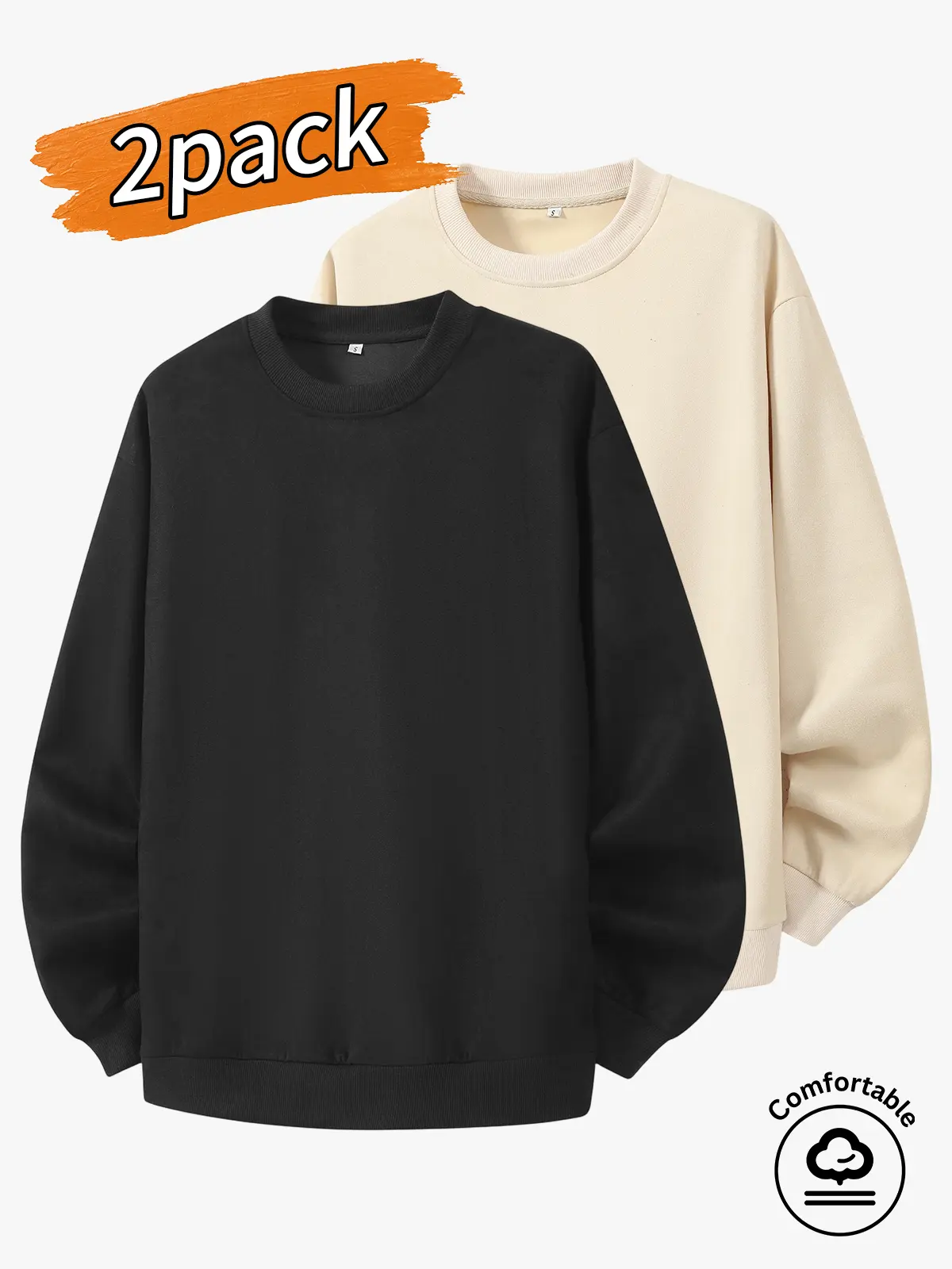2-pack men's tops, men's crewneck sweatshirt, men's casual long-sleeve sweatshirt.A simple basic loose fit with a clean design and no unnecessary prints—ultra versatile and works with any outfit style. Suitable for home lounging, going out shopping, schoo